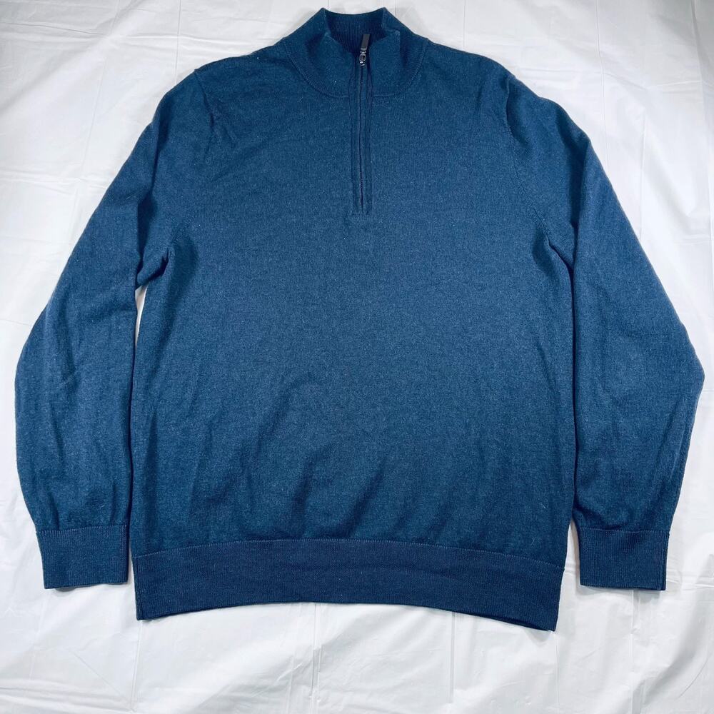 Fairlane Men’s 100% Merino Wool 1/4 Zip Pullover Sweater Navy Blue Size L